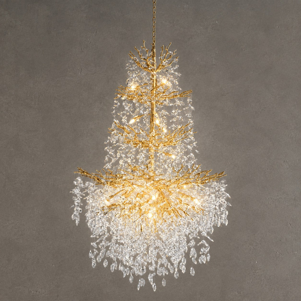 61" Gold 23-Light Tiered K9 Crystal Branch Chandelier