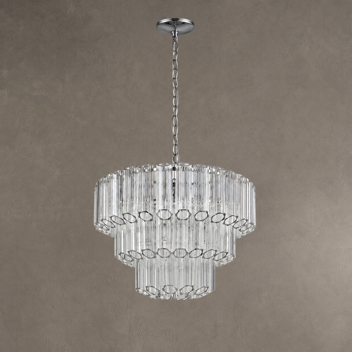 Modern Art Design 4/7-Light Smoky Gray/Clear Layered Glass Chandelier
