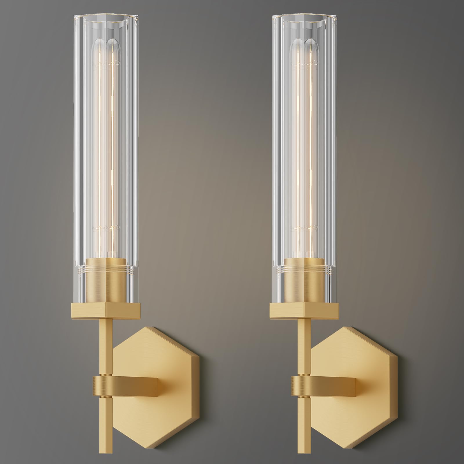 Crystal Wall Sconces Set of Two, 18.5" Brass Sconces Wall Lighting