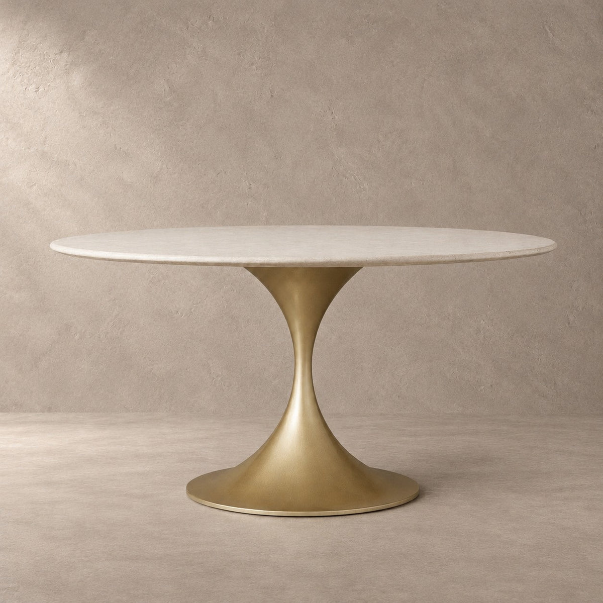 Round Stone-Top Steel-Base Dining Table