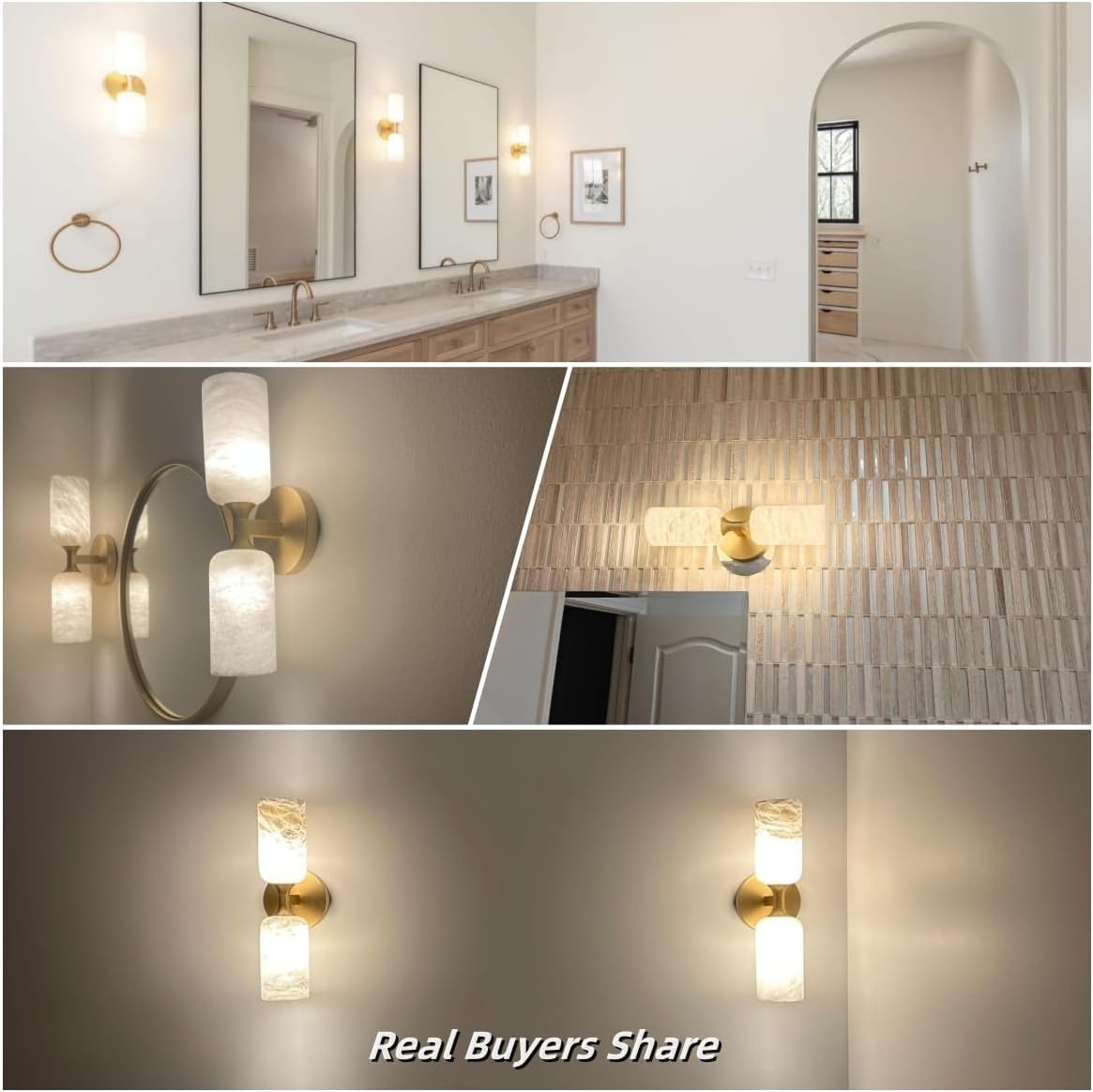 Elegant Alabaster Wall Sconce with Brass Finish 14in