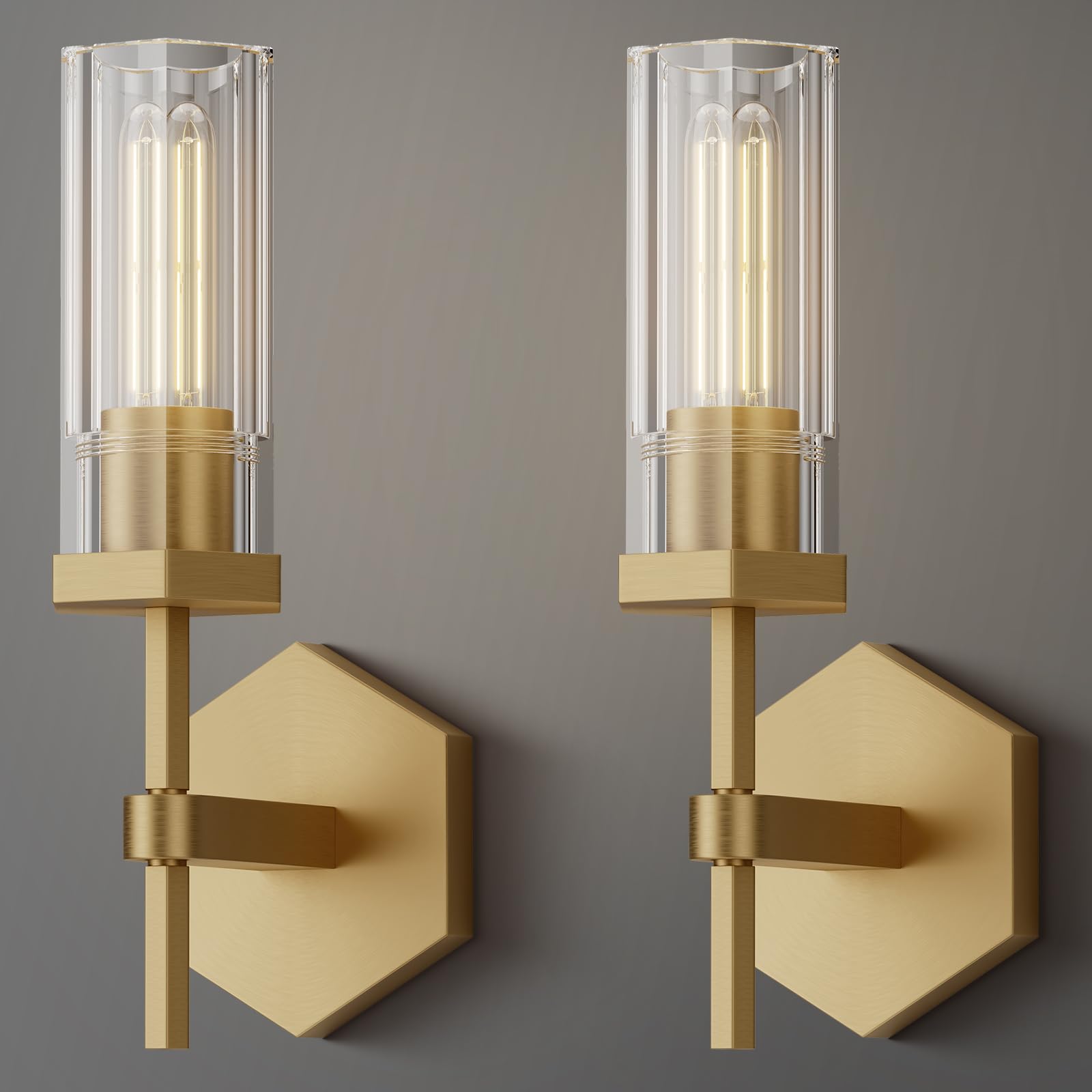 Crystal Wall Sconces Set of Two, 12.5" Brass Sconces Wall Lighting