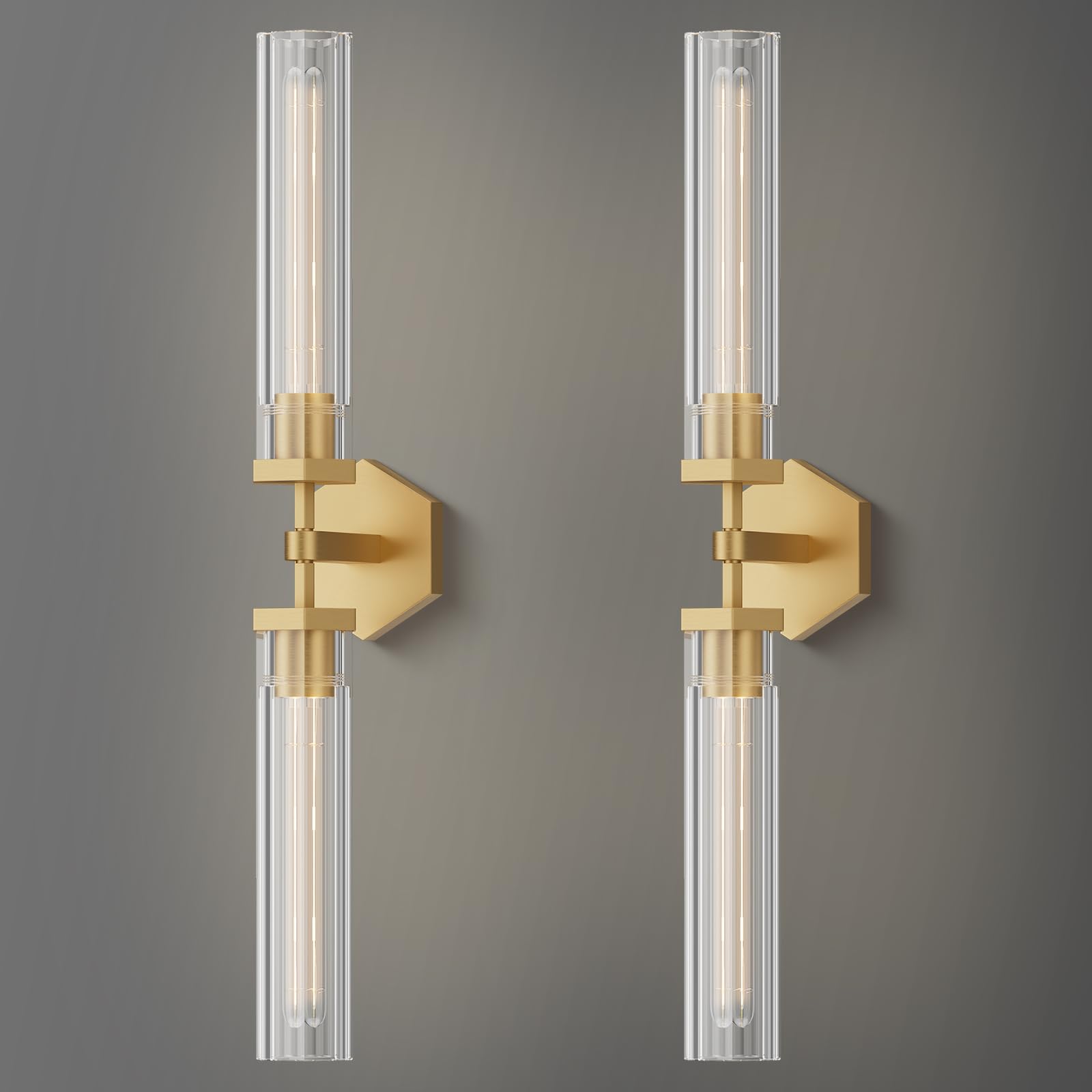 Crystal Wall Sconces Set of Two, 28.7" Dual-Lights Brass Sconces Wall Lighting