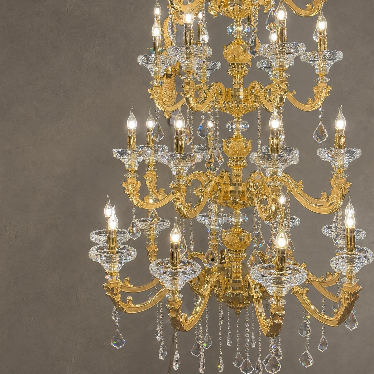 Baroque Revival Crystal Chandelier with Industrial 24K Gold Finish