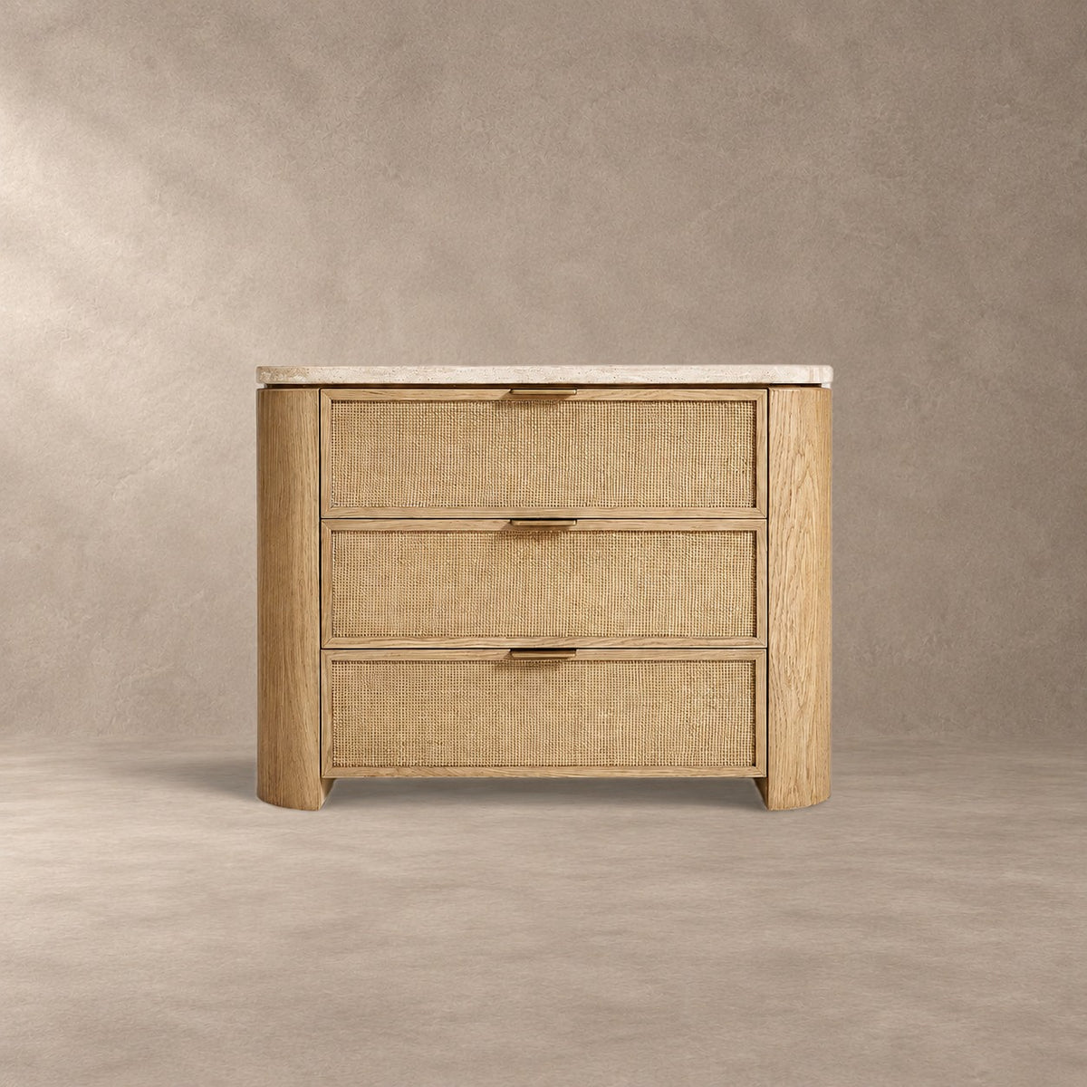 Travertine Top Oak Bedside Table