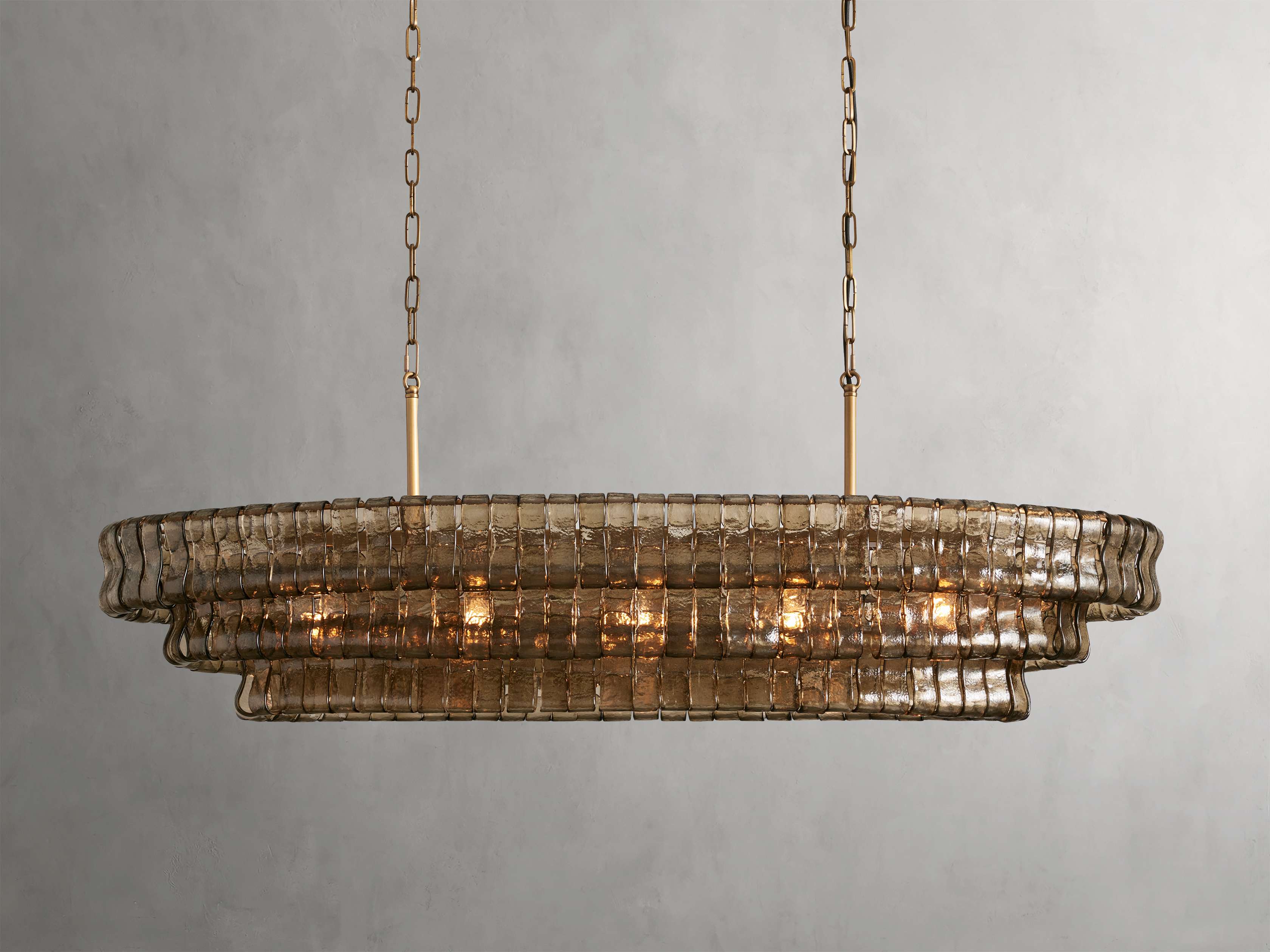 Ghiaccio Round Chandelier in Glass Brass 54"