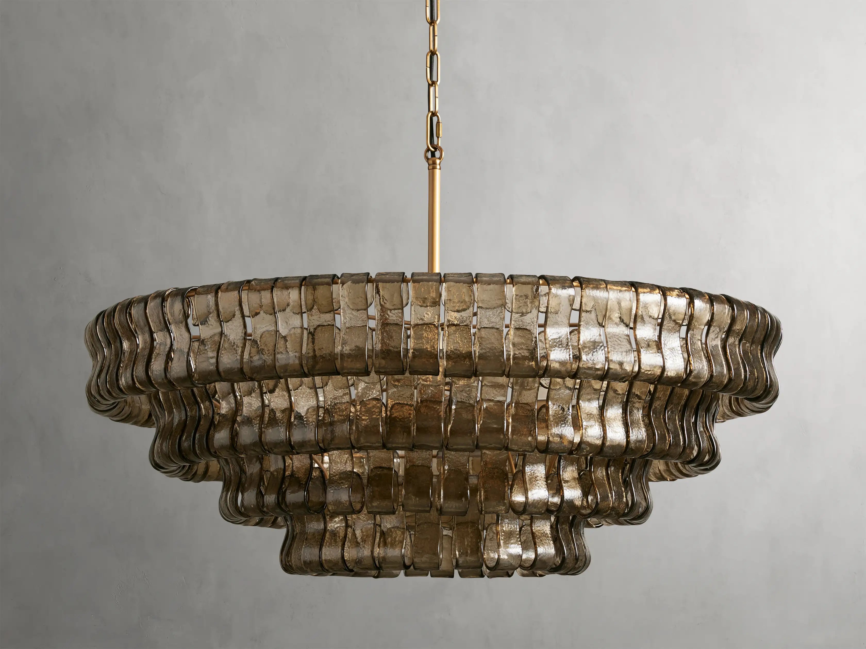 Ghiaccio Round Chandelier in Glass Brass 36"