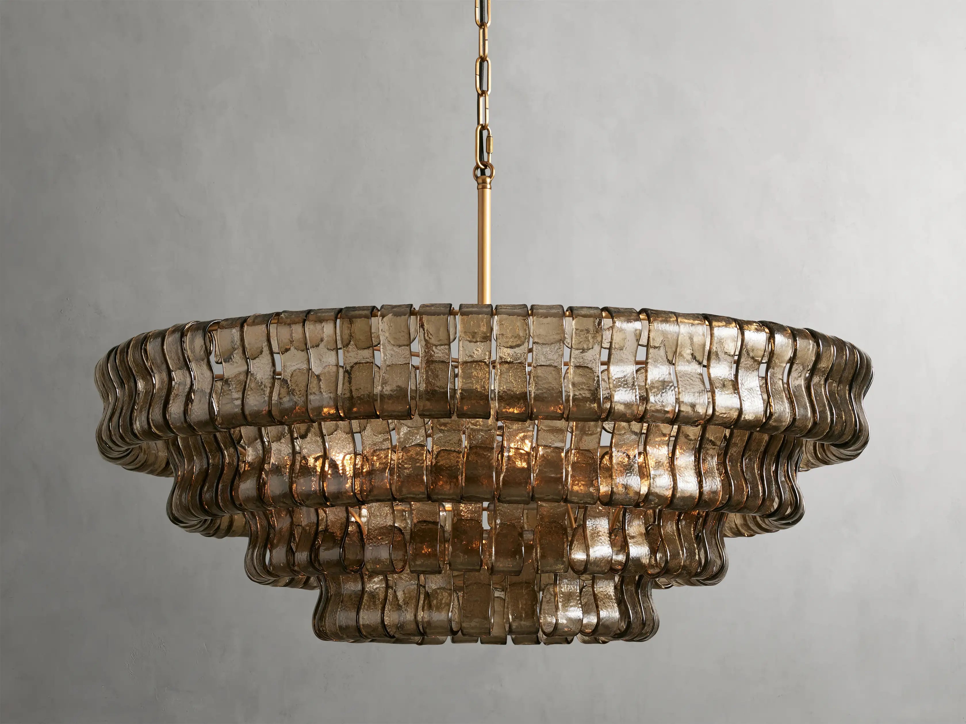 Ghiaccio Round Chandelier in Glass Brass 36"