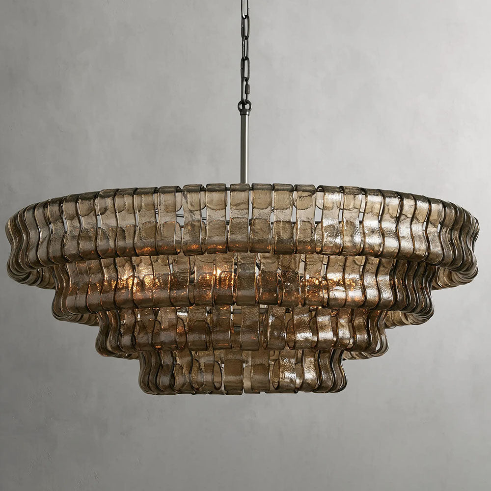 Ghiaccio Round Chandelier in Glass Brass 36"