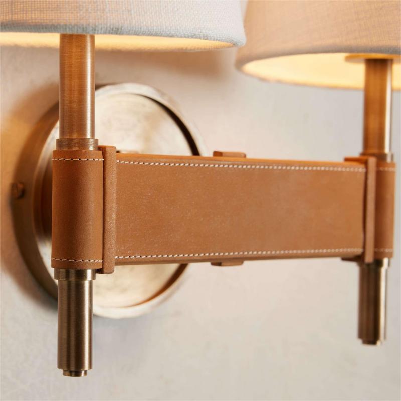Hasting 2-Light Brass Wall Sconce with Linen Shade