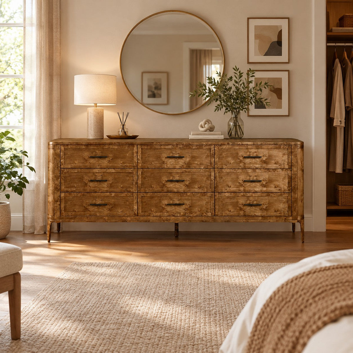 Wood and Antique Brass Bedroom Clothing Storage