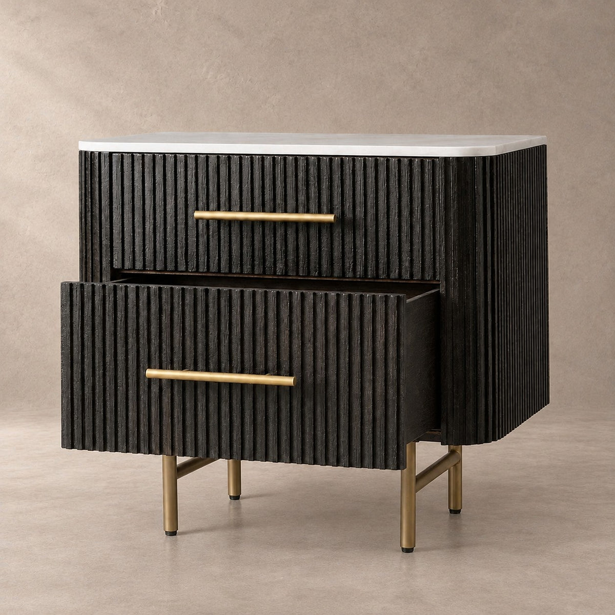 Double Drawer Bedside Chest with Stone Top