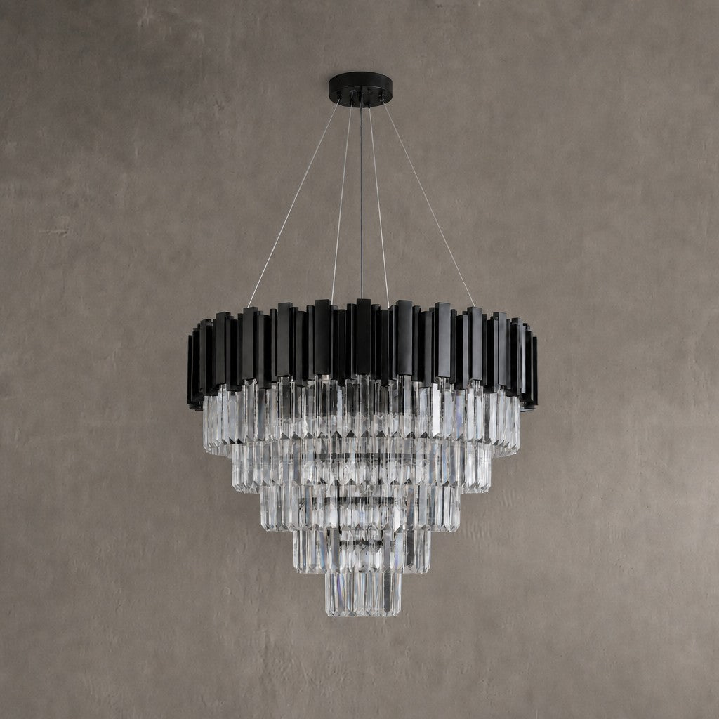 Inverted Triangle Crystal Round Pendant 700 - Black