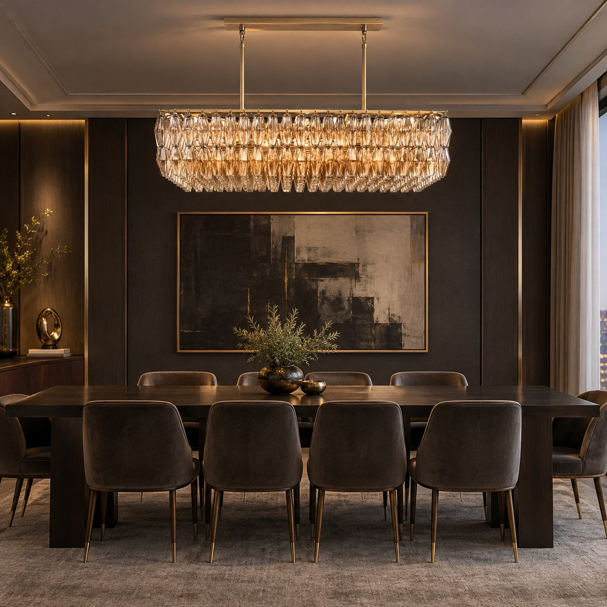 Modern Round/Rectangular/Funnel Smoke Glass Chandelier for Low-ceiling