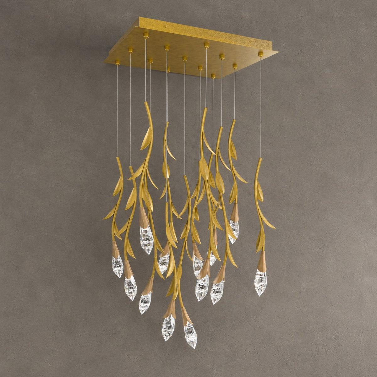 Modern Luxury Floating Branches Floral Crystal Chandelier with Square Canopy for High-ceiling