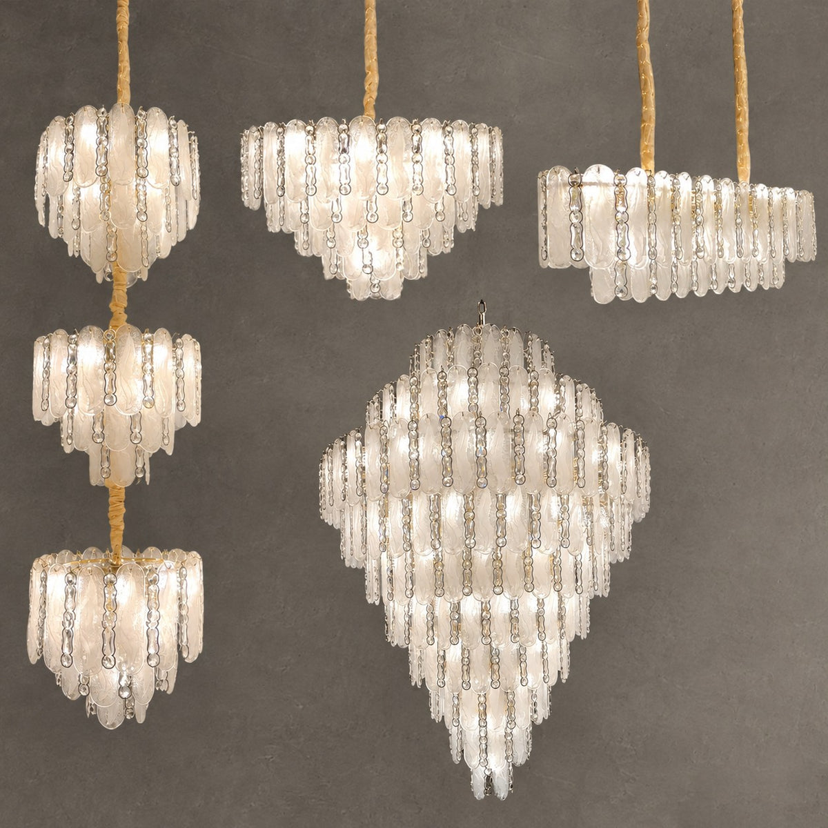 Modern Feather Crystal Chandelier Set in Chrome/Gold Finish for High/Low-ceiling