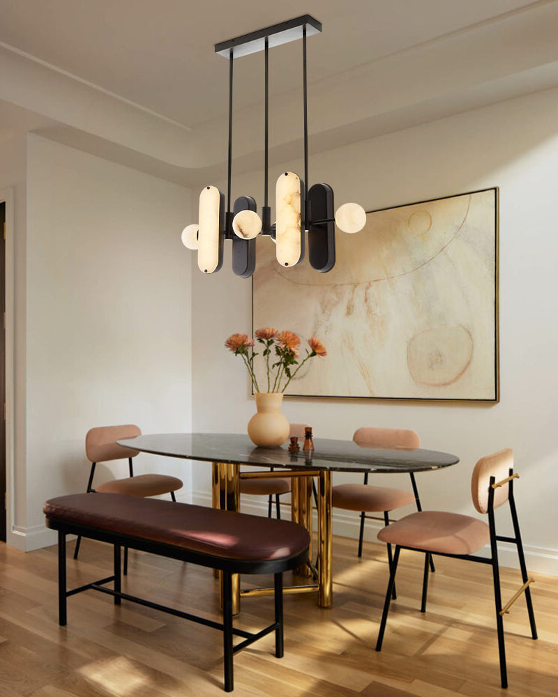 8-Light LED Linear Pendant Lighting in White Alabaster