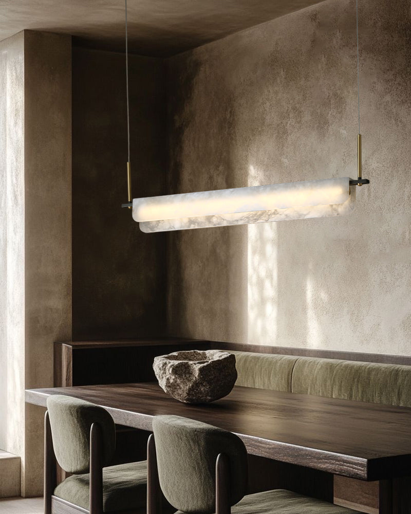 Modern Linear Black Metal Elegant Alabaster Pendant for Living room Lighting