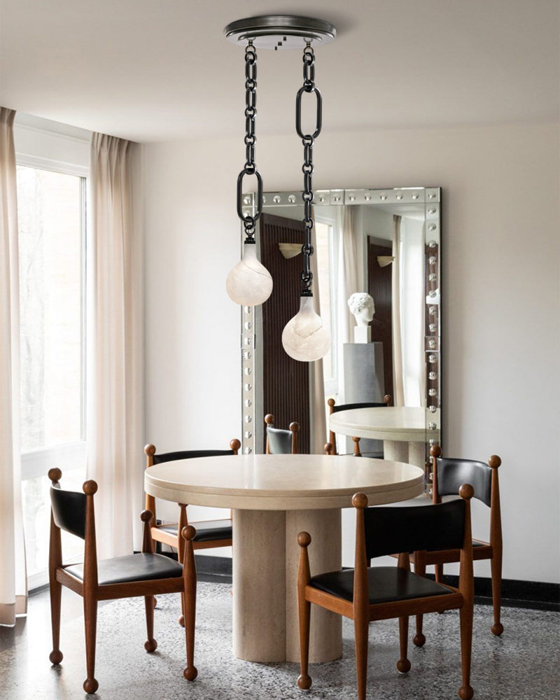 Cluster White Alabaster Globe Pendant Light with adjustable chain