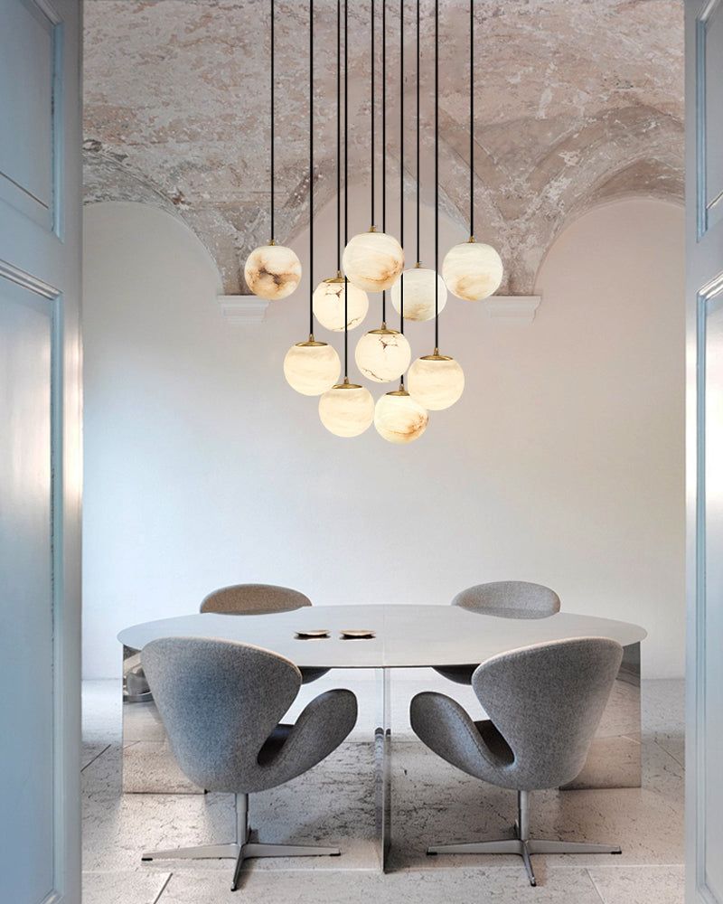 Small Alabaster Cluster Globes Ceiling Pendant Light For High Ceiling