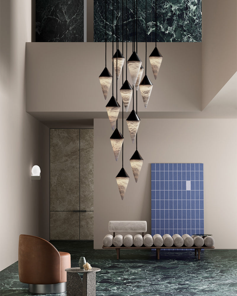 12 light Conical Cluster Minimalist Design Alabaster Pendant Light