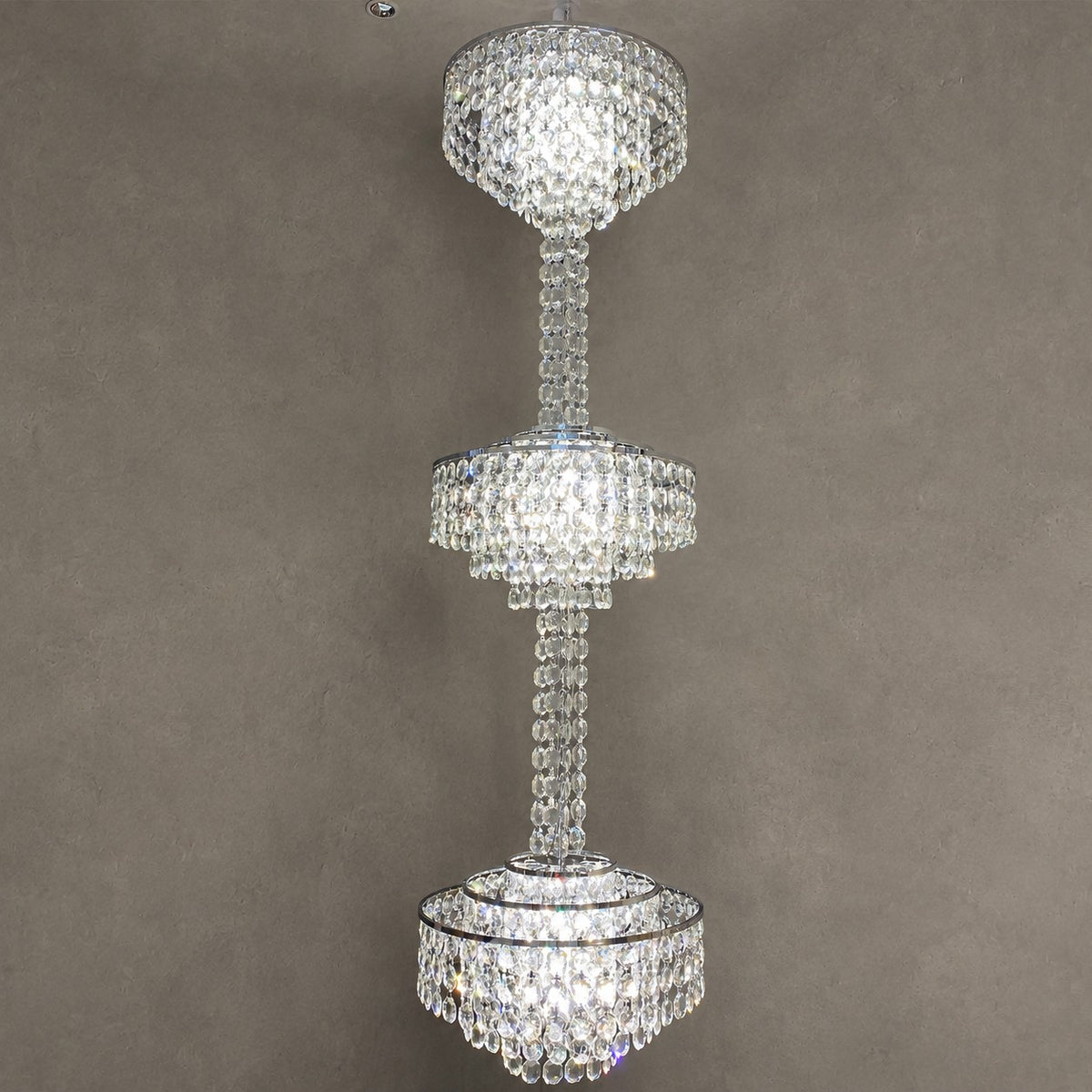 Modern French Elegant Oversized 3-tiered Silver Seashells Long Crystal Chandelier for Staircase