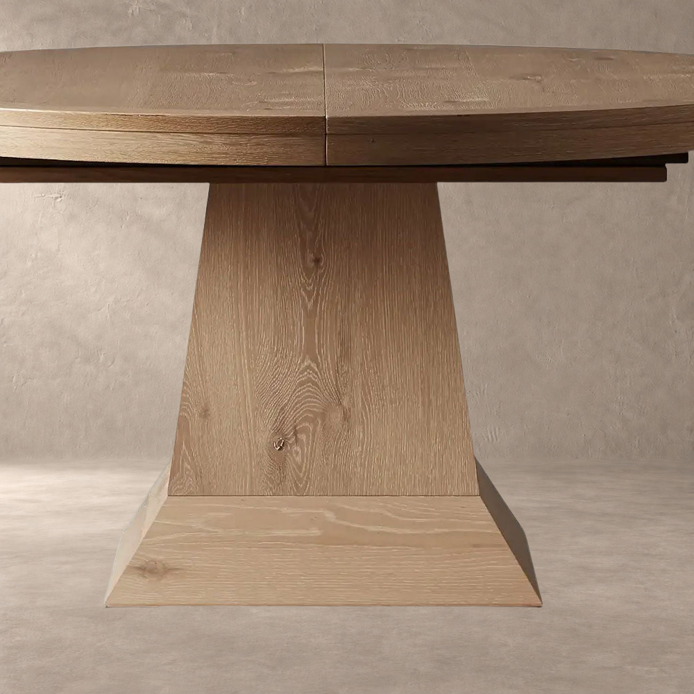 Expandable Round Oak Dining Table with Leaves