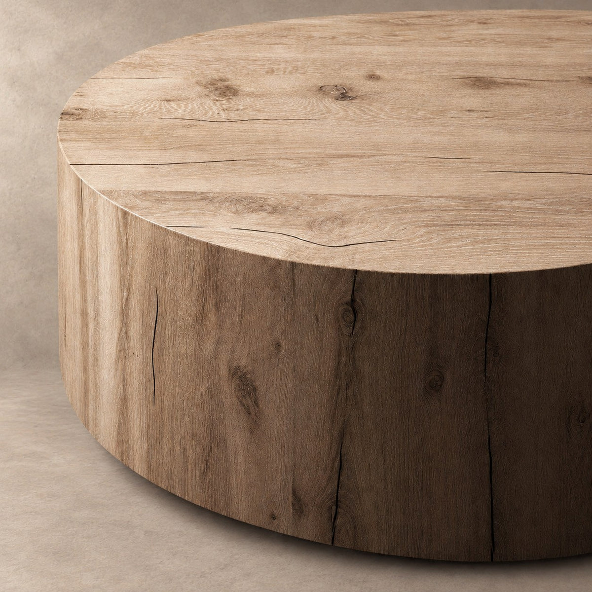 Oak Wood Round Plinth Coffee Table