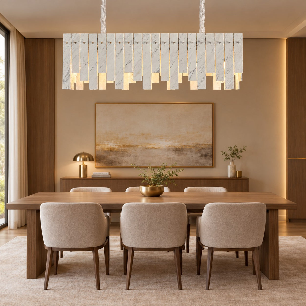 Modern Yugoslav White Luxury Stone Linear Chandelier