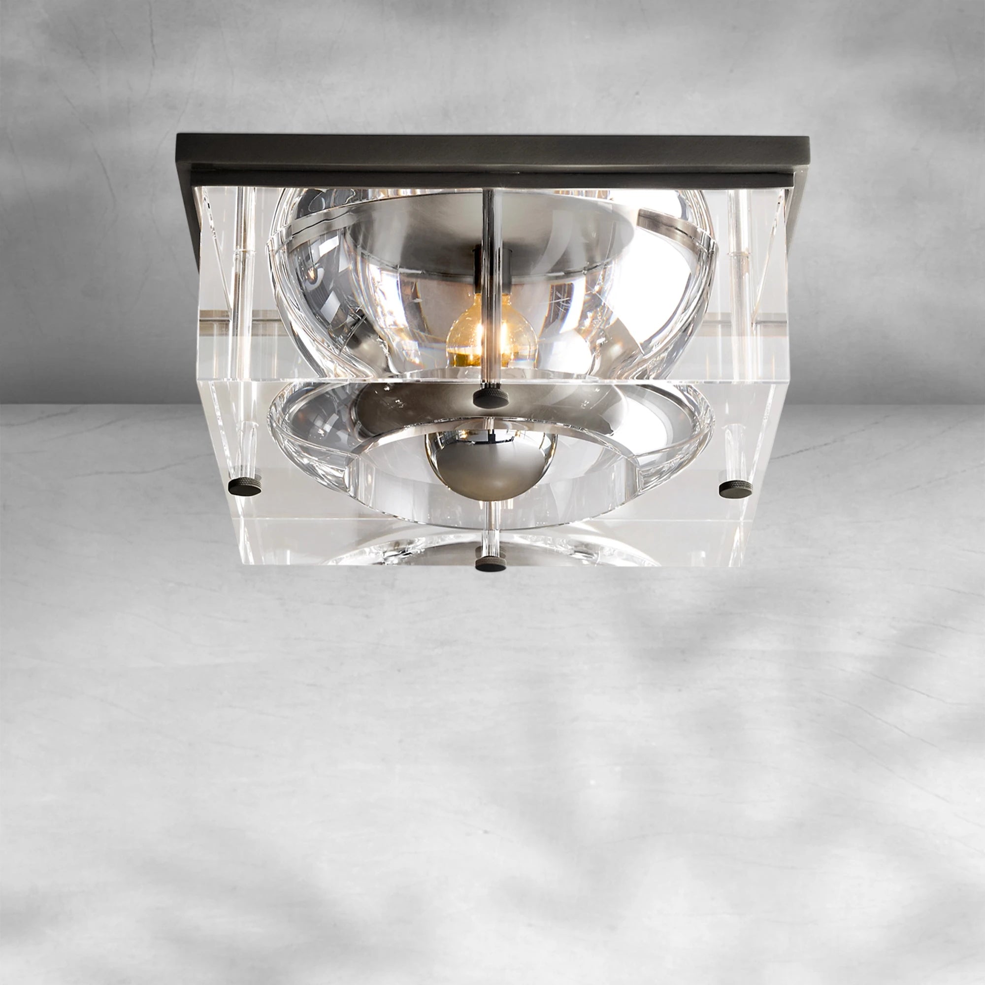 Exquisite Sable Square Crystal Flushmount Ceiling Light Brass & K9 Glass