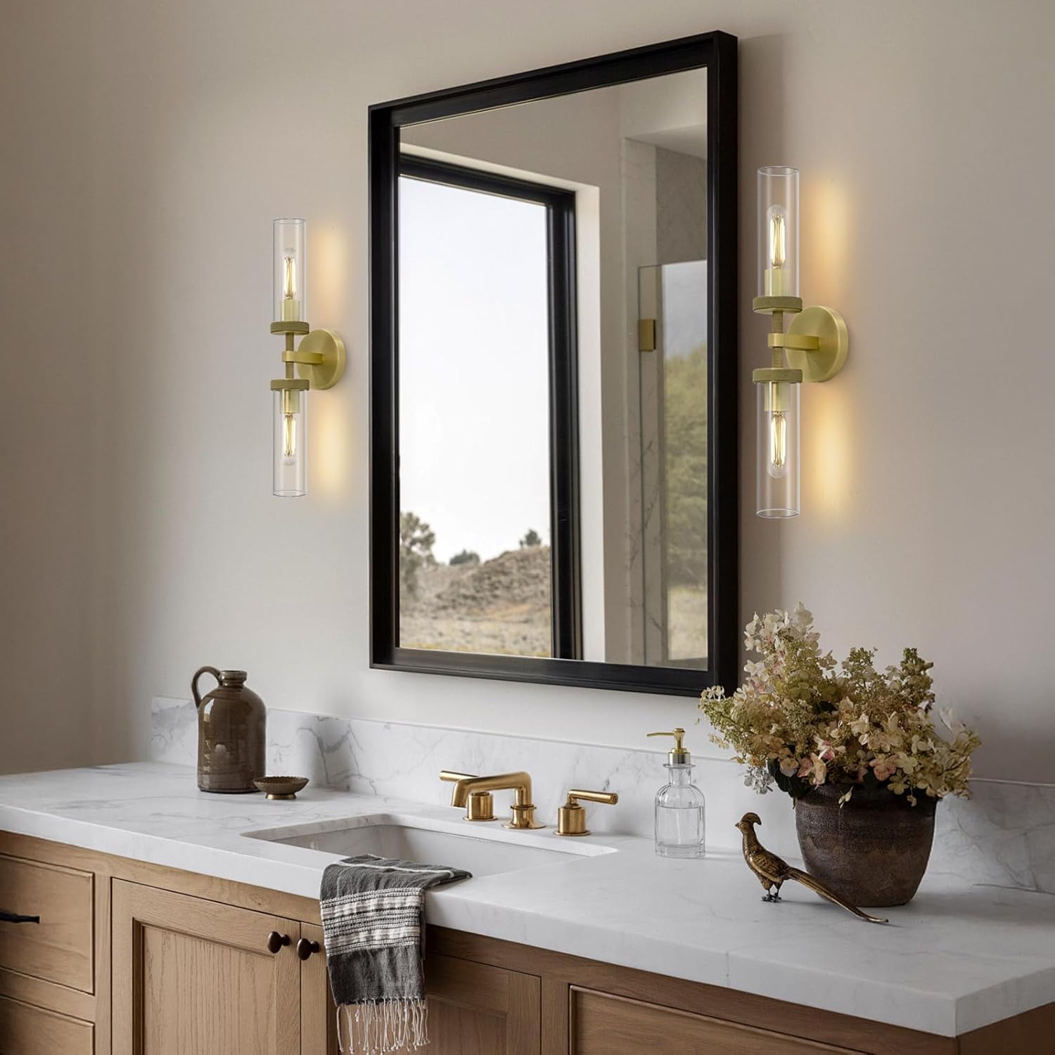 Lambert Round Linear Short Wall Sconce Brass Black Nickel