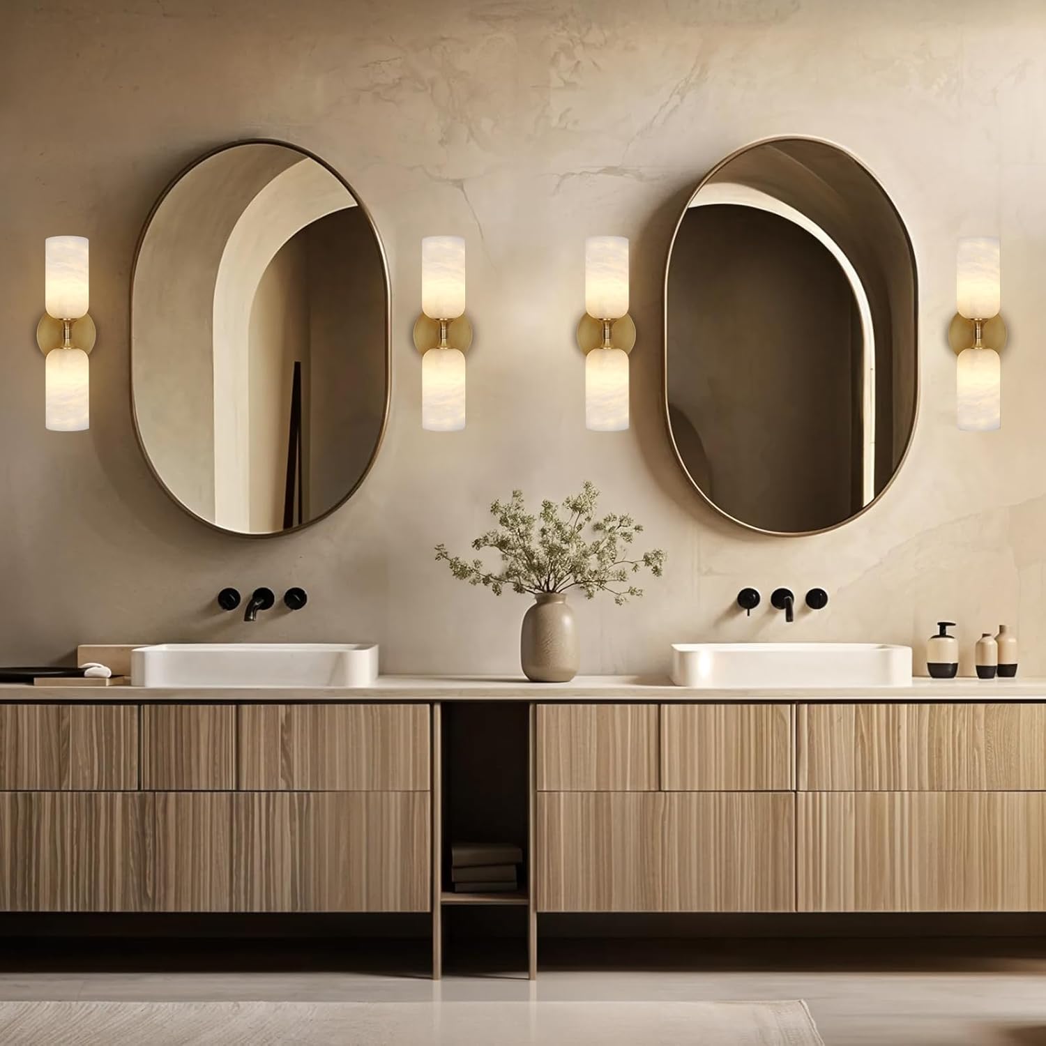 Elegant Alabaster Wall Sconce with Brass Finish 14in