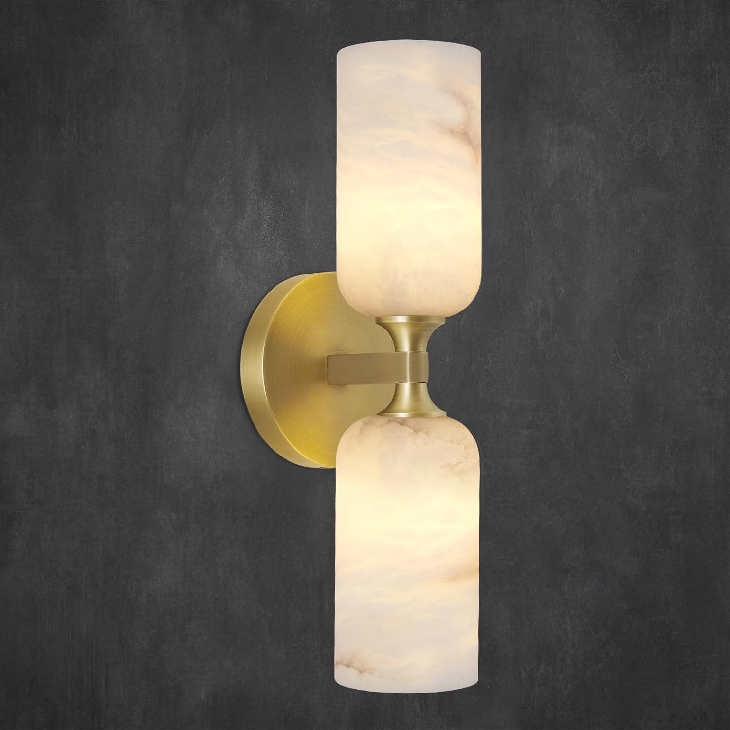 Elegant Alabaster Wall Sconce with Brass Finish 14in