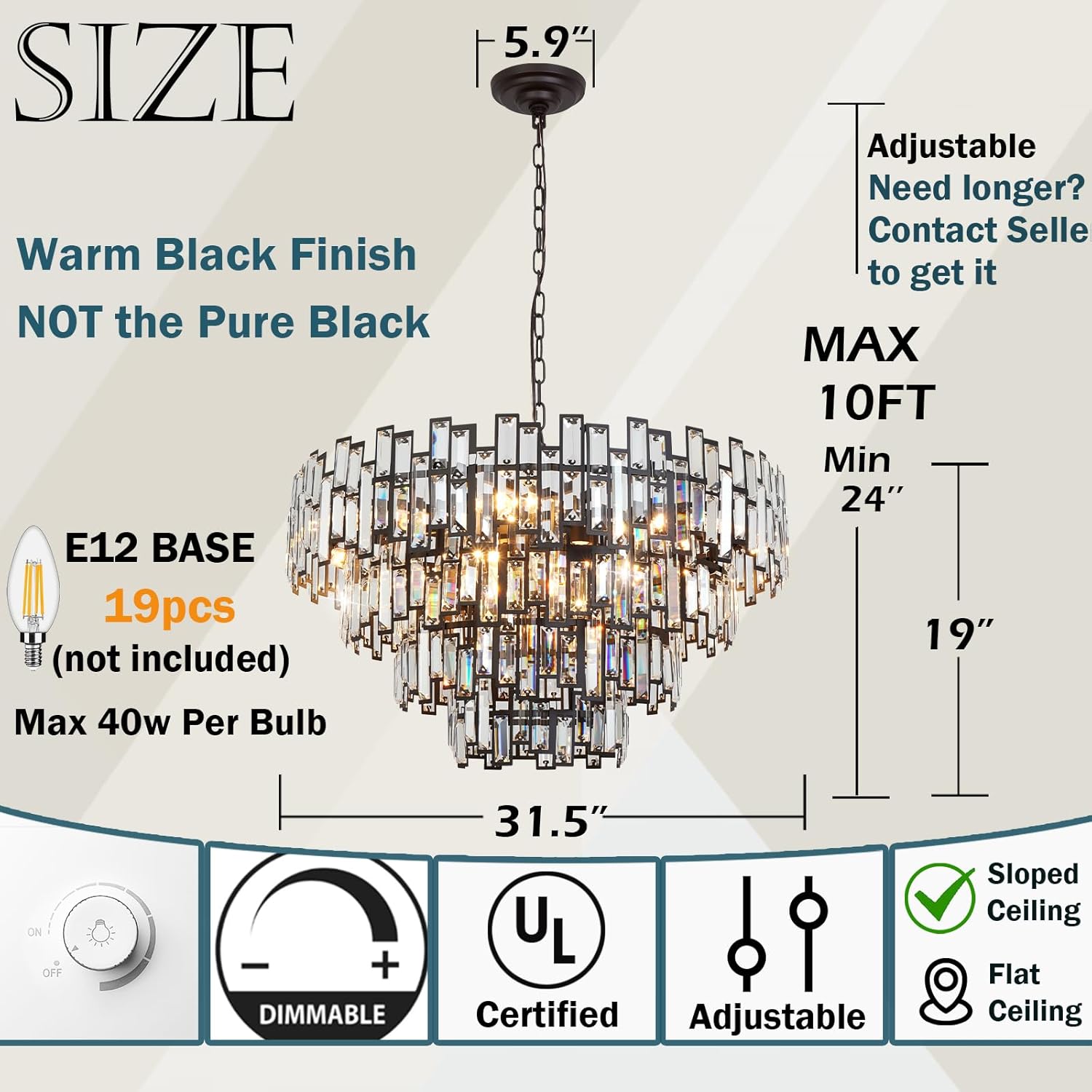 31.5" 4-Tier Crystal Chandelier