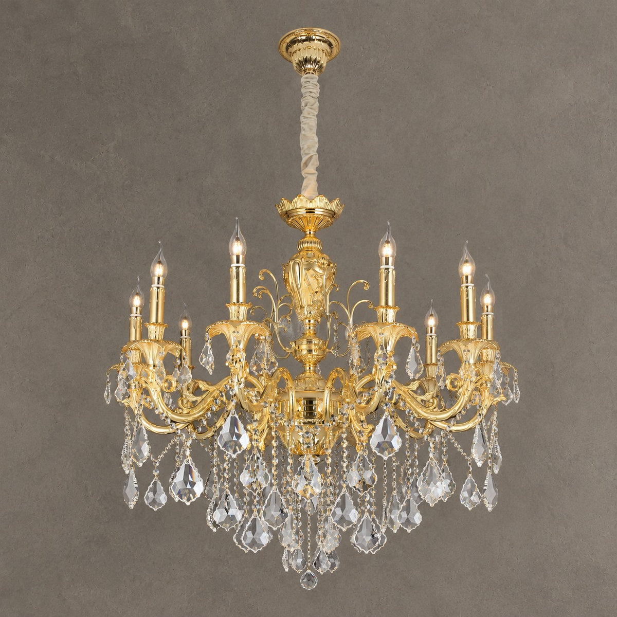 Baroque Revival Unique Patterned Antique Brass Chandelier Set
