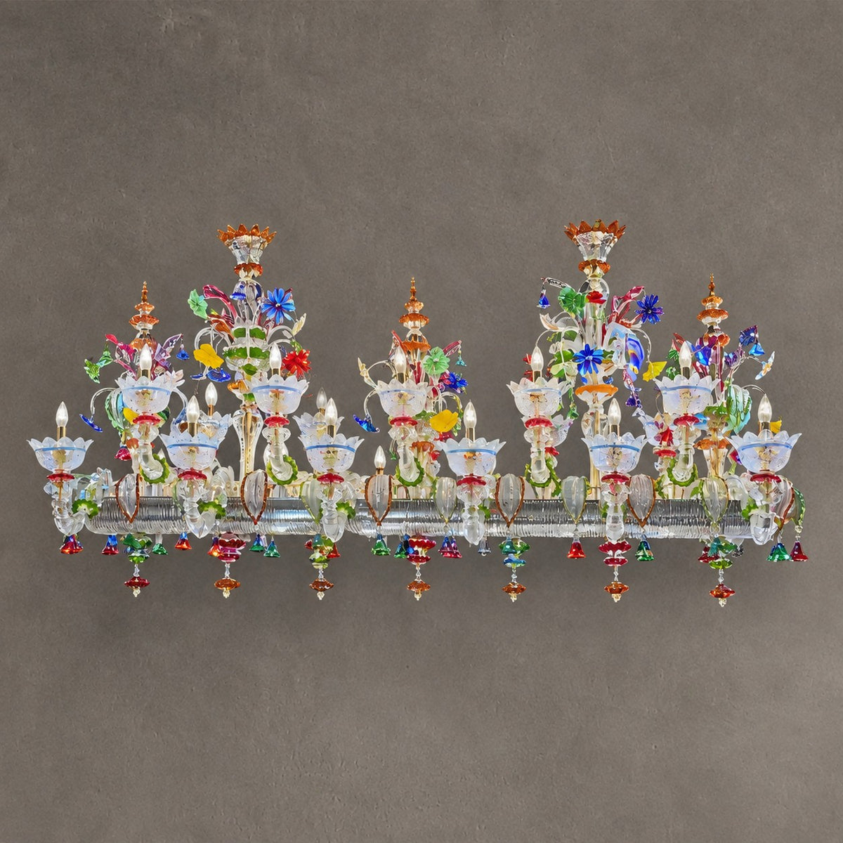Luxury Palace Style Colorful Handmade Floral Crystal Linear Chandelier