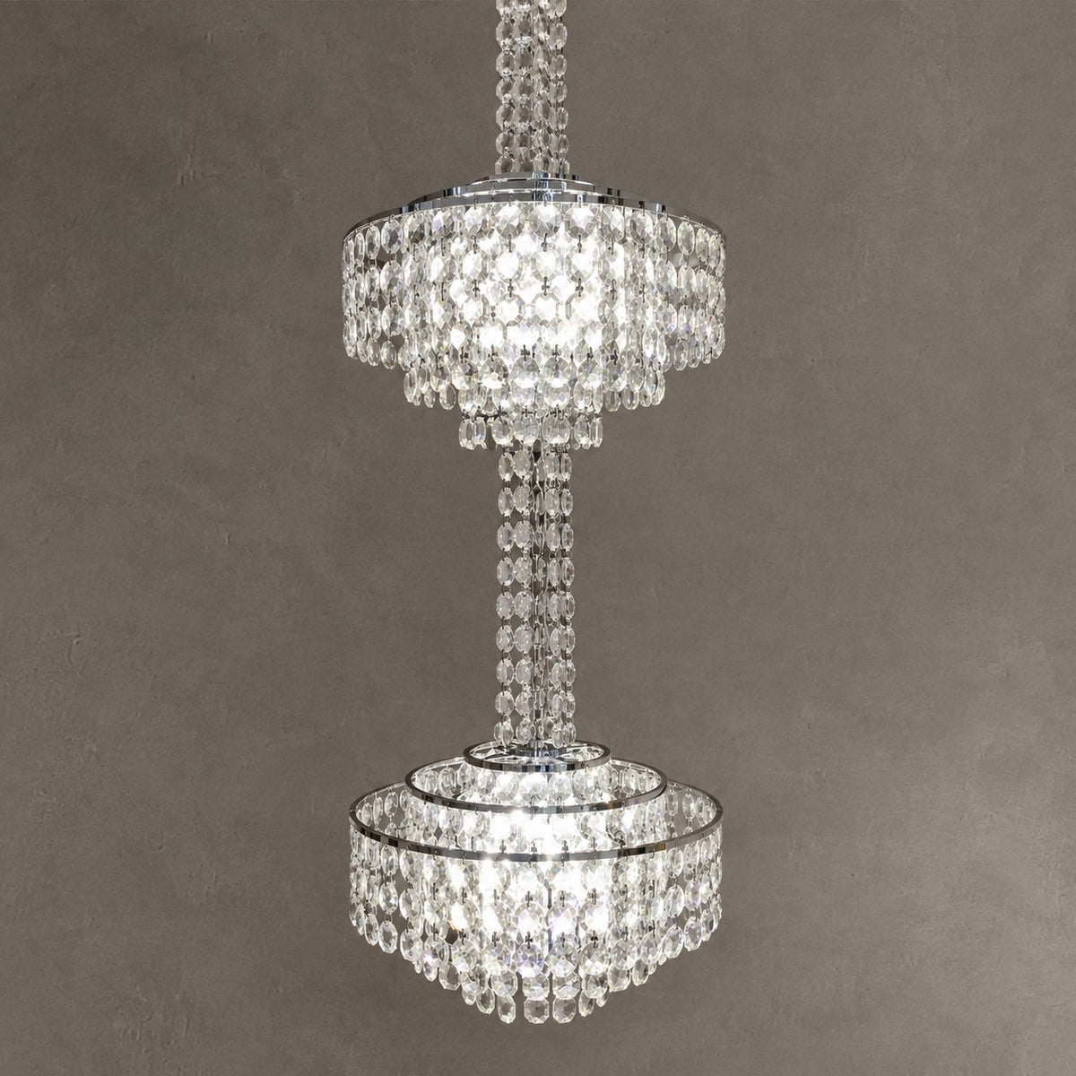 Modern French Elegant Oversized 3-tiered Silver Seashells Long Crystal Chandelier for Staircase