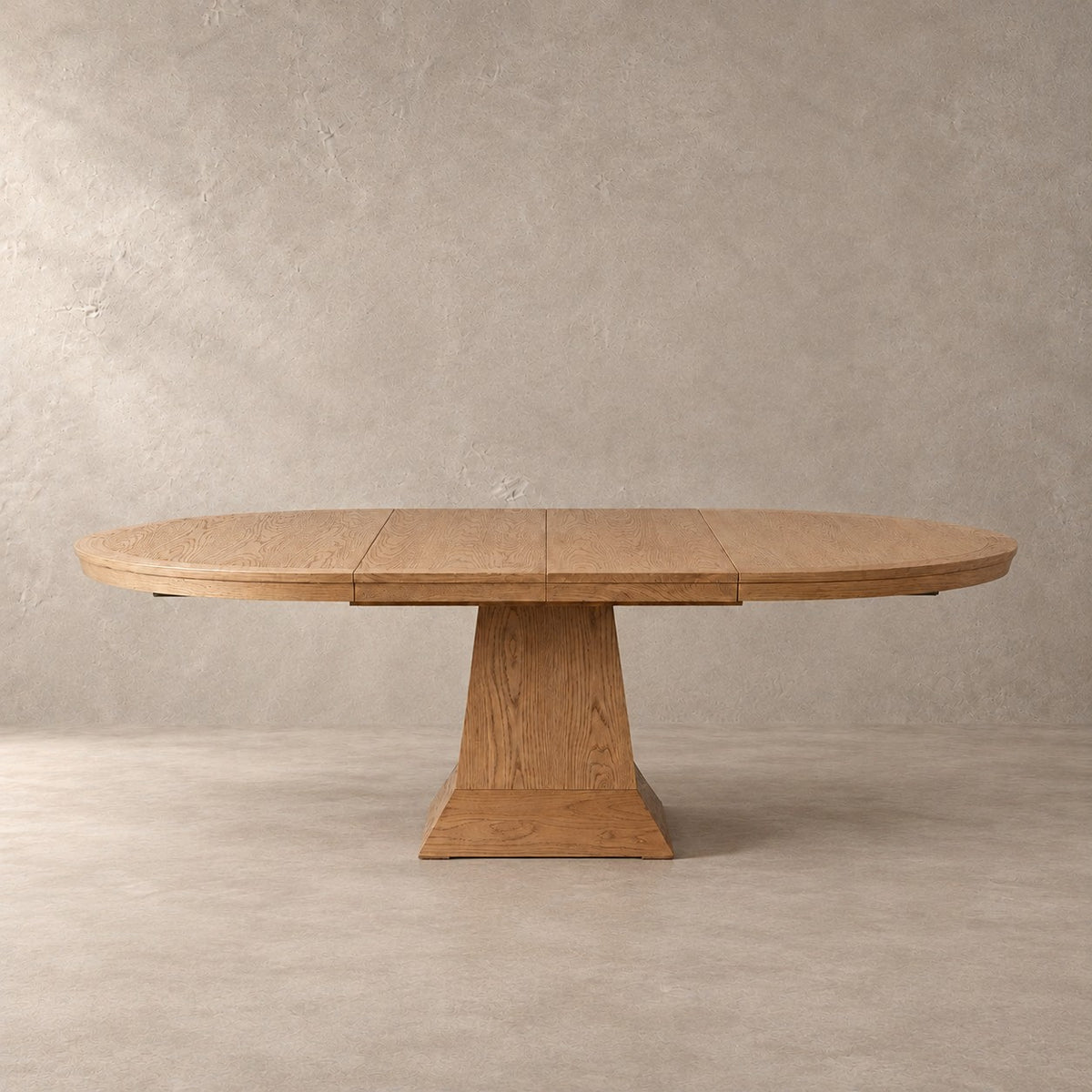 Expandable Round Oak Dining Table with Leaves
