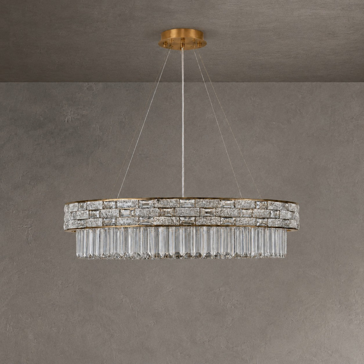 Ice Flake Crystal Round Pendant 31.5 Inch - Gold