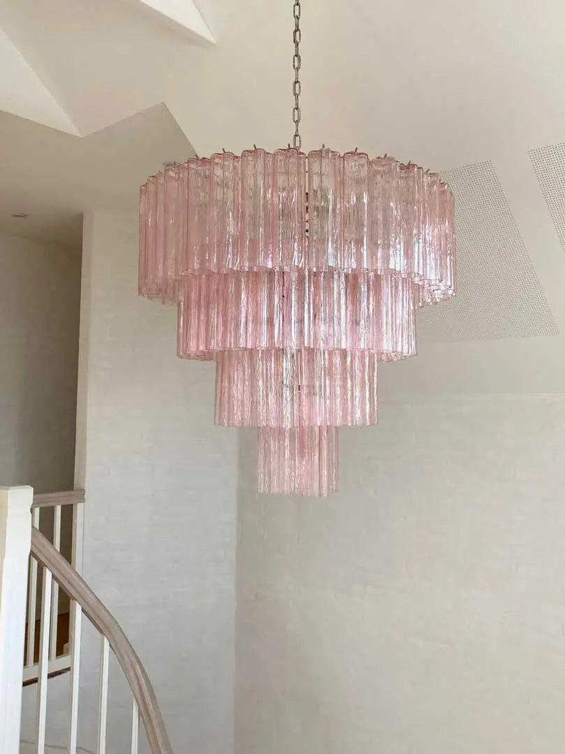 Murano Pink Glass Tube Chandelier 78-Light