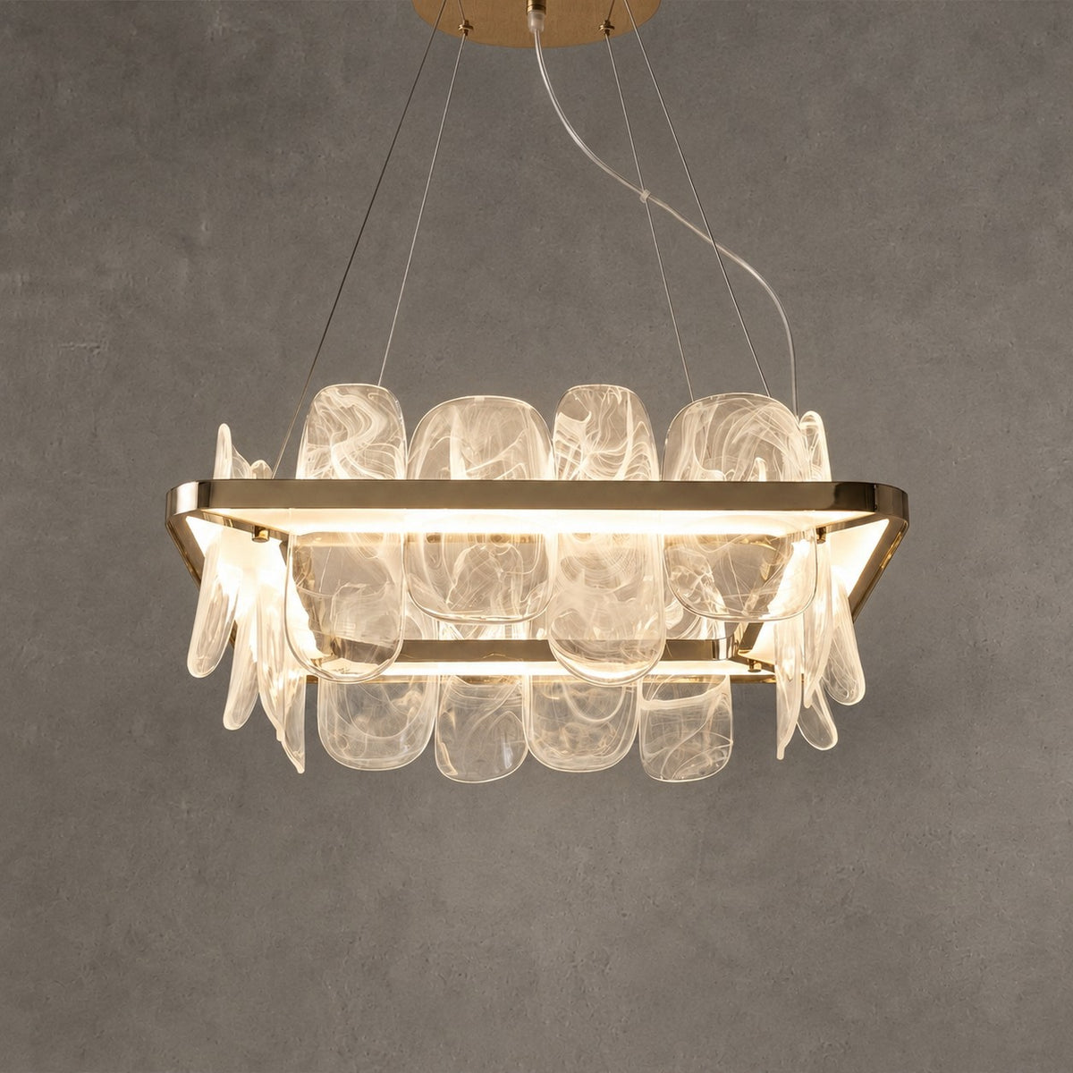 Iris Handblown Glass Petal Square Chandelier