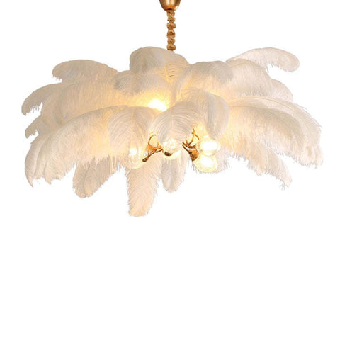 Aisa Art Deco Colorized Feather Chandelier Brass Palm Tree Lamp