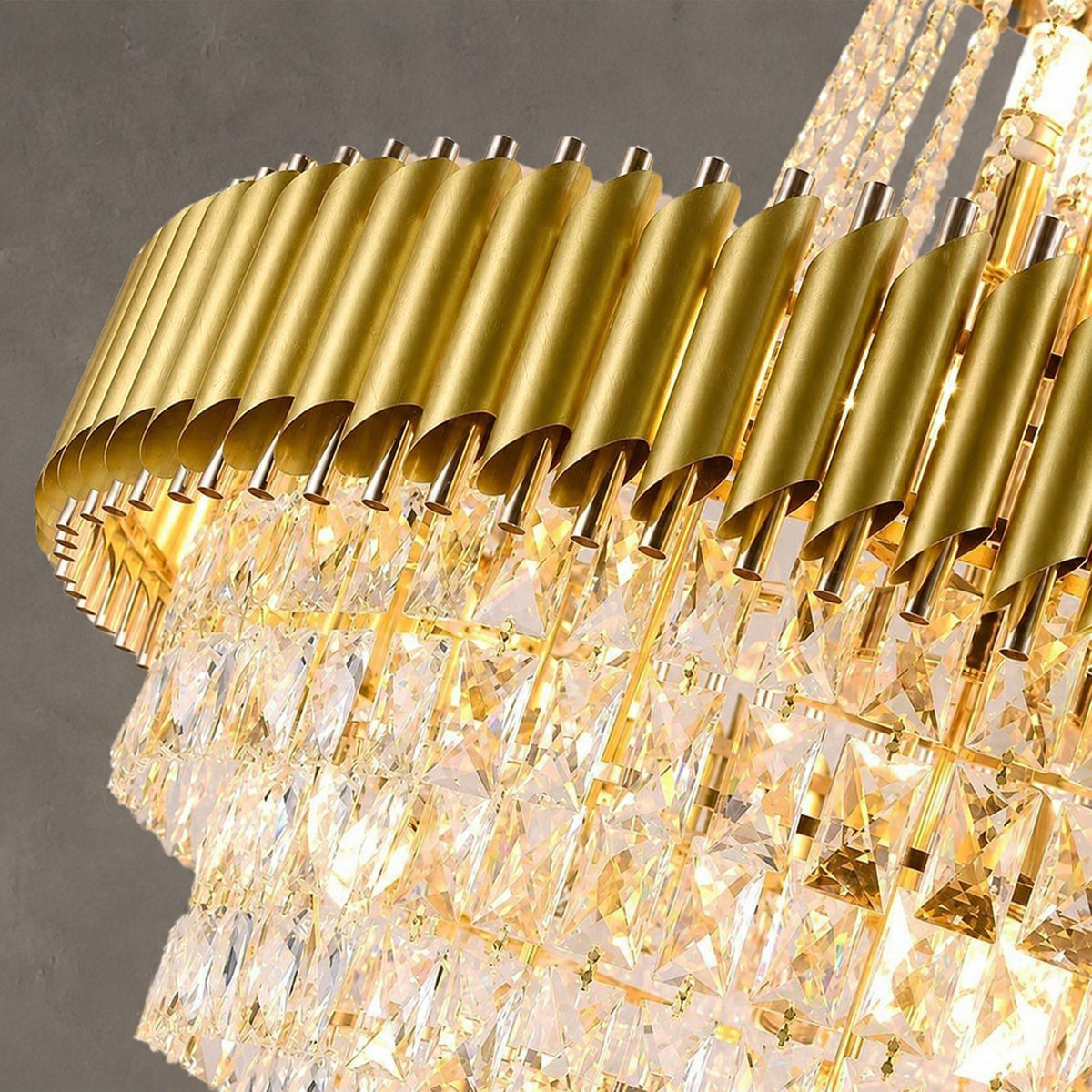 Extra Large Modern Multi-layers Gold/Black Light Luxury Crystal Chandelier For 2-Story Living Room,Foyer