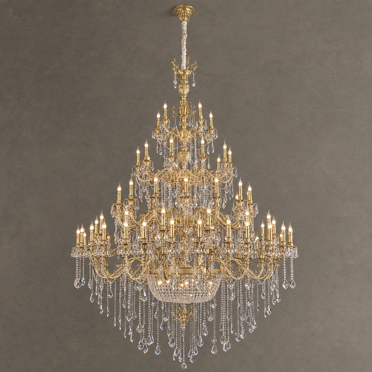 Baroque Revival Unique Patterned Antique Brass Chandelier Set