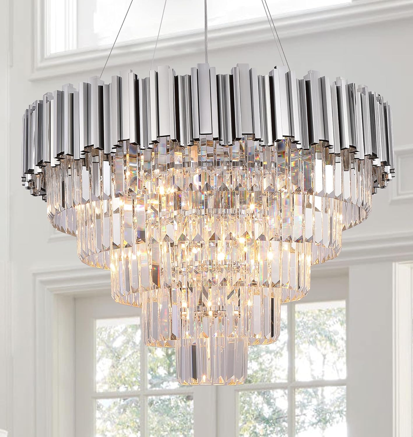 Modern Chrome Crystal Chandelier