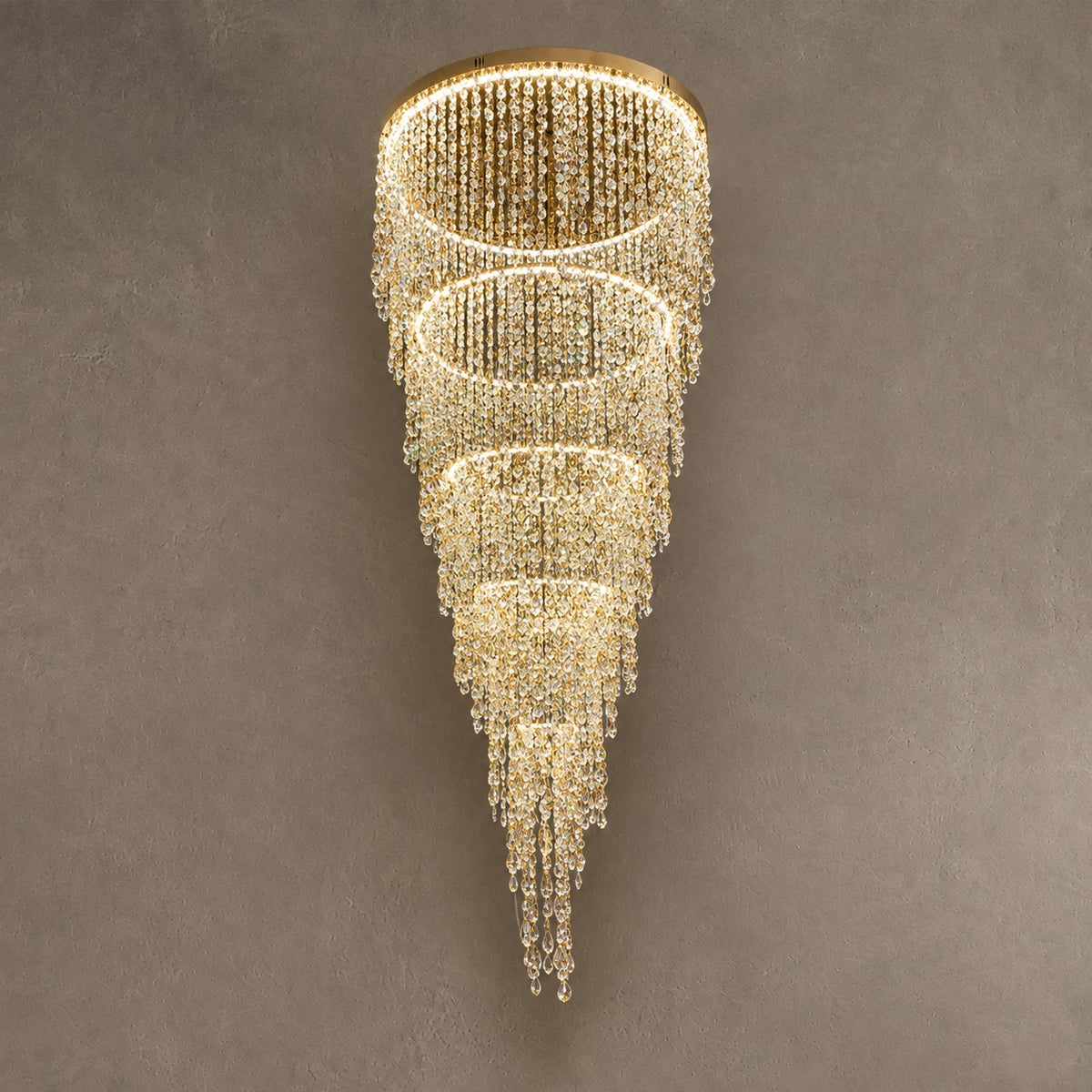 Modern Round 5-Layer Crystal Tassel Chandelier for Villa/Staircase/Foyer/Living Room