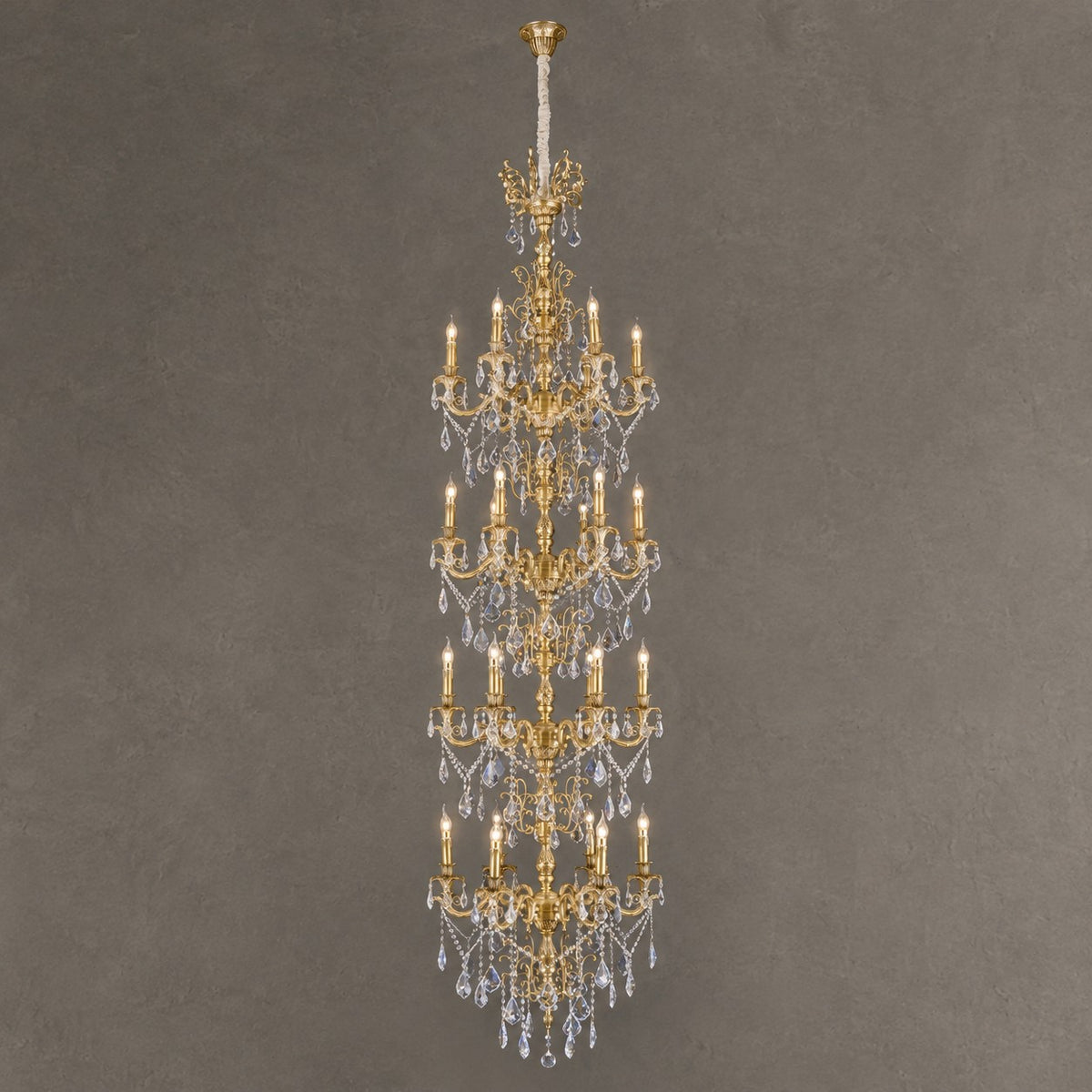 Baroque Revival Unique Patterned Antique Brass Chandelier Set