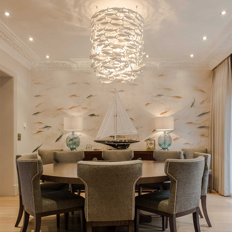 Elegant Porcelain Fish Shaped Dining Table Chandelier with Warm Light