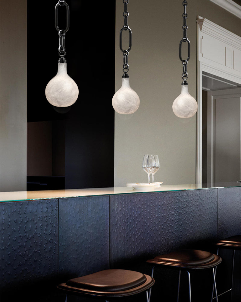 Cluster White Alabaster Globe Pendant Light with adjustable chain