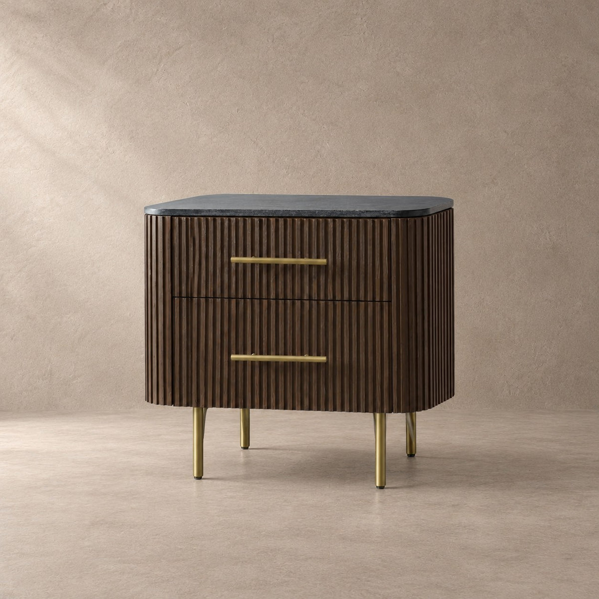 Double Drawer Bedside Chest with Stone Top